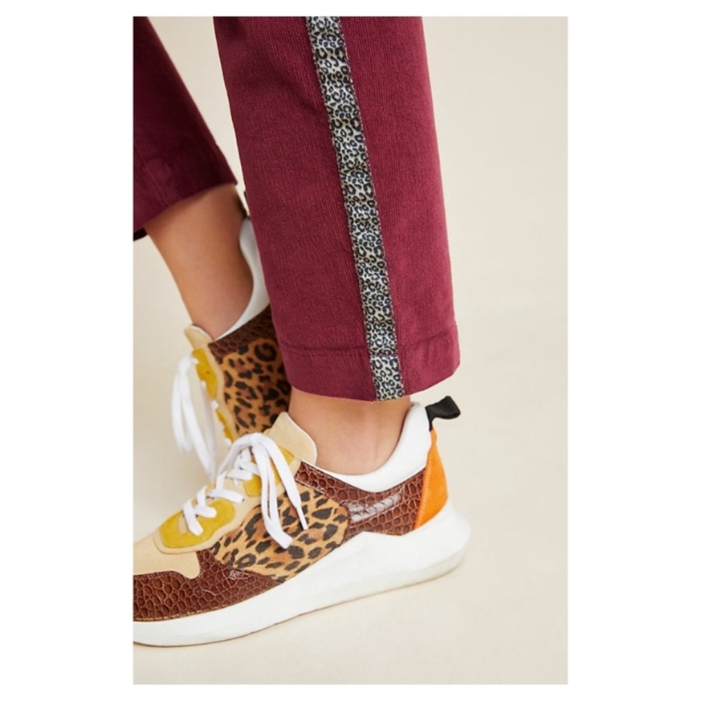 NWT Anthropologie Sundry Leopard Corduroy Trousers Pants Wine Maroon 27 28 - Picture 4 of 6